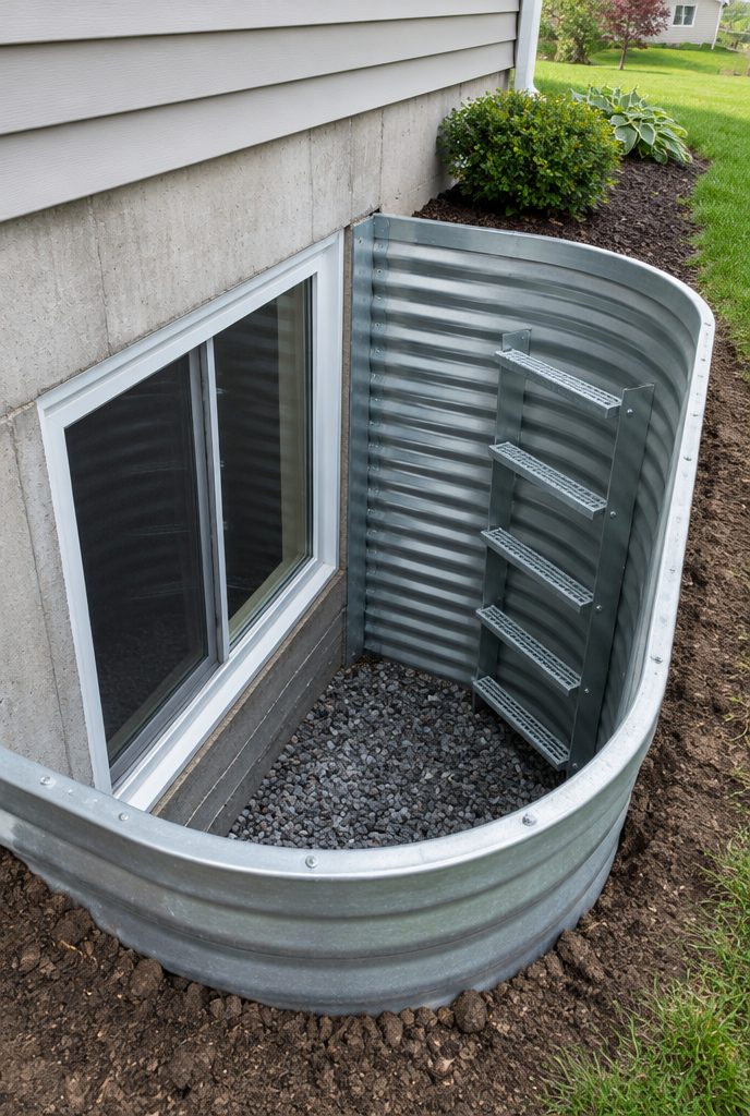 Code-compliant basement egress window with window well in Cleveland